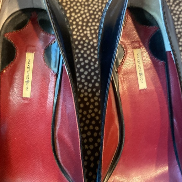 Max Studio Fury Black Leather Heel Peep Toe Pumps Shoes Size 7M - Picture 7 of 7